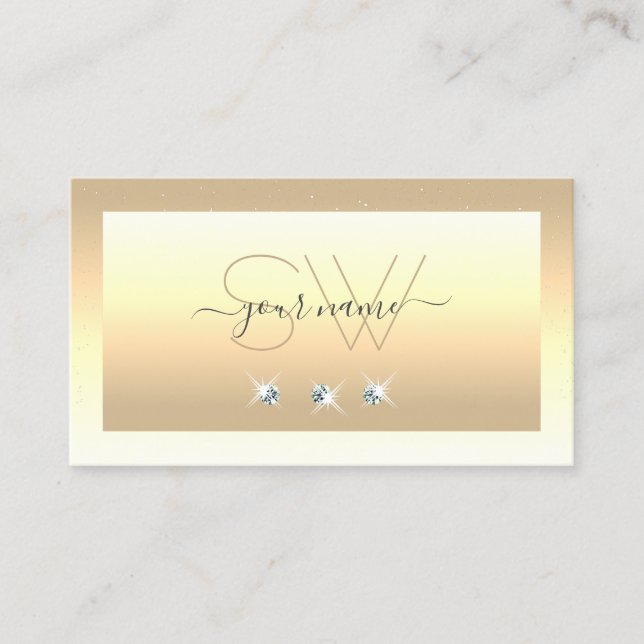 Luxury Cream Beige Ombre Sparkle Diamonds Initials Business Card (Front)