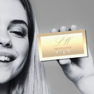 Luxury Cream Beige Ombre Sparkle Diamonds Monogram Business Card