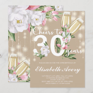 Luxury Cream Champagne Floral 30th Birthday Party Invitation