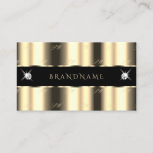 Luxury Cream Golden Black Sparkle Jewels Monogram Business Card