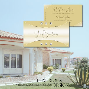 Luxury Cream with Gold Decor Sparkle Diamonds Glam Business Card