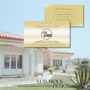 Luxury Cream with Gold Ornate Diamonds and Logo Business Card