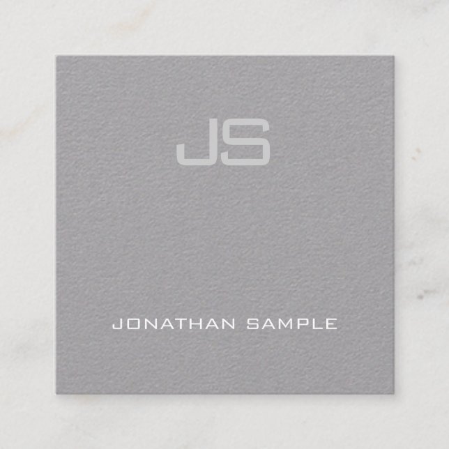 Luxury Creative Modern Monogram Premium Grey Plain Square Business Card (Front)