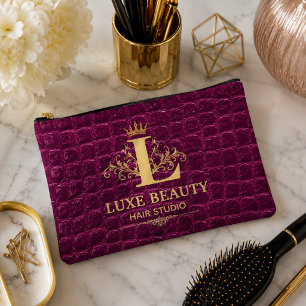 Luxury Crocodile Leather Monogram Gold Initial Accessory Pouch