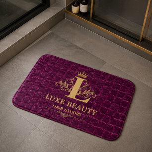 Luxury Crocodile Leather Monogram Gold Initial Bath Mat