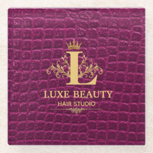 Luxury Crocodile Leather Monogram Gold Initial Glass Coaster