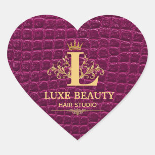 Luxury Crocodile Leather Monogram Gold Initial Heart Sticker