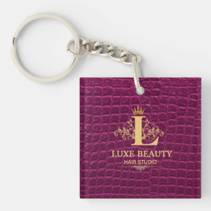 Luxury Crocodile Leather Monogram Gold Initial Key Ring