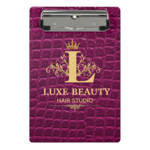 Luxury Crocodile Leather Monogram Gold Initial Mini Clipboard