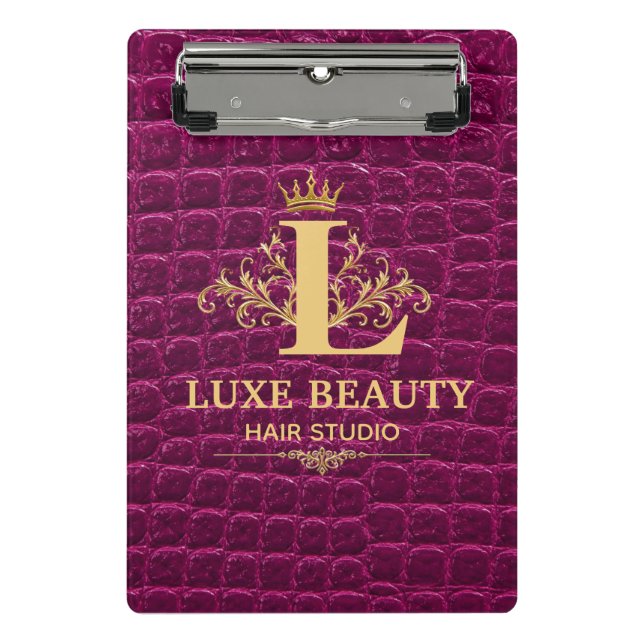 Luxury Crocodile Leather Monogram Gold Initial  Mini Clipboard (Front)