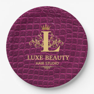 Luxury Crocodile Leather Monogram Gold Initial Paper Plate