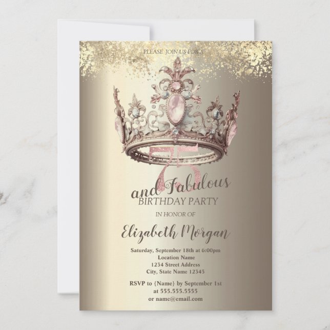 Luxury Crown Gold Confetti 75th Birthday Invitation (Front)