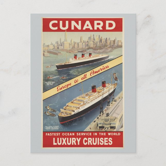 Luxury Cruises Travel Europe to all America Postcard (Front)