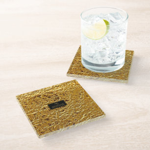 Luxury Crumpled Gold Foil Texture Elegant Metallic Glass Coaster
