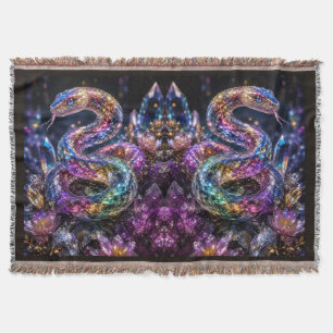 Luxury Crystal Snake Black Gold Glam Throw Blanket