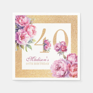 Luxury Custom 40th Birthday Pink Gold Glitter Napkin
