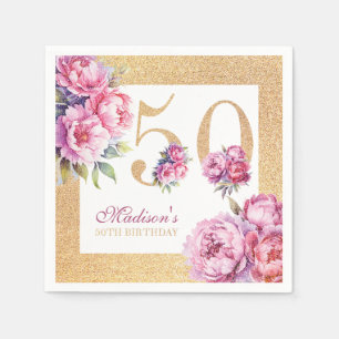 Luxury Custom 50th Birthday Pink Gold Glitter Napkin