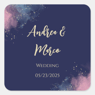 Luxury Customisable Watercolor Beach Wedding Square Sticker
