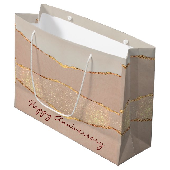 Luxury Customise Glitter Rose Gold Large Gift Bag (Front Angled)