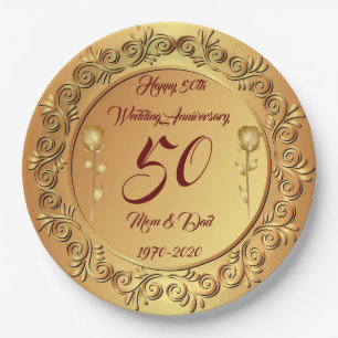 Luxury Customise  Happy Gold 50th Anniversary Paper Plate