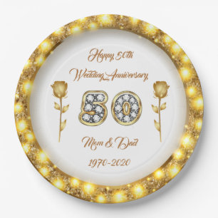 Luxury Customise  Happy Gold 50th Anniversary Paper Plate