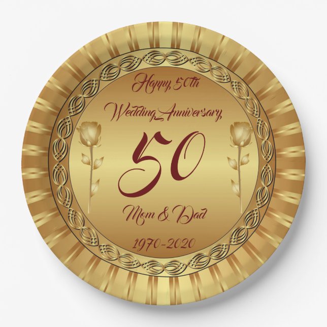 Luxury Customise  Happy Gold 50th Anniversary Paper Plate (Front)