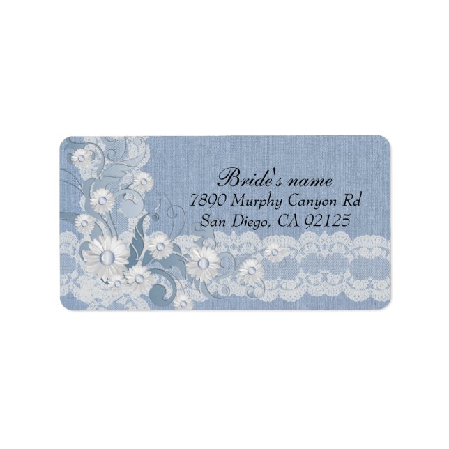 Luxury Daisy Lace Blue Burlap Address label (Front)