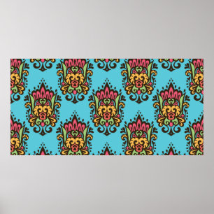 Luxury Damask flower seamless pattern. Floral Vint Poster