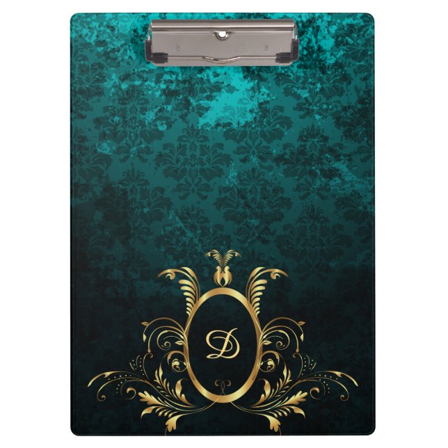 Luxury Damask gold Frame monogram Clipboard (Front)