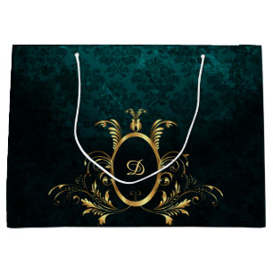 Luxury Damask gold Frame monogram Large Gift Bag