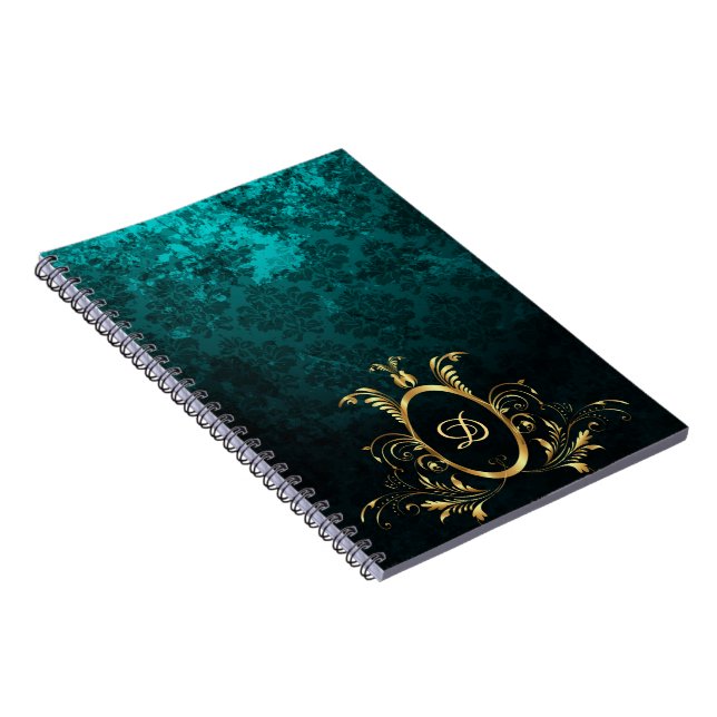 Luxury Damask gold Frame monogram Notebook (Right Side)