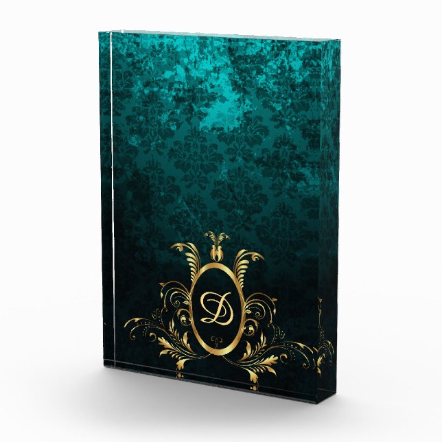 Luxury Damask gold Frame Personalised Photo Block (Right)