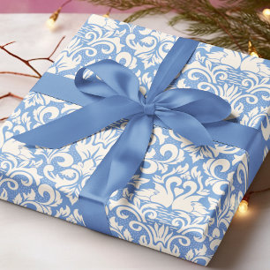 Luxury Damask Romantic Swan Love Wrapping Paper