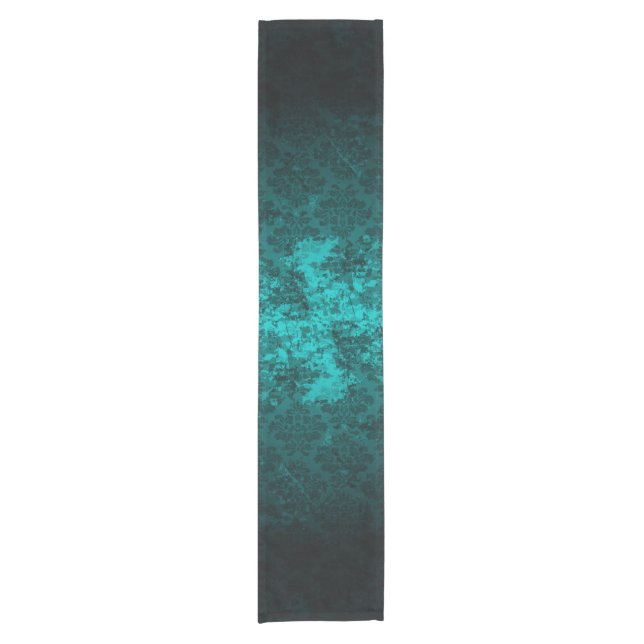 Luxury Damask turquoise Short Table Runner (Front)