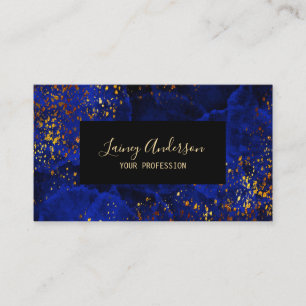 Luxury dark blue black and faux gold foil glitter business card