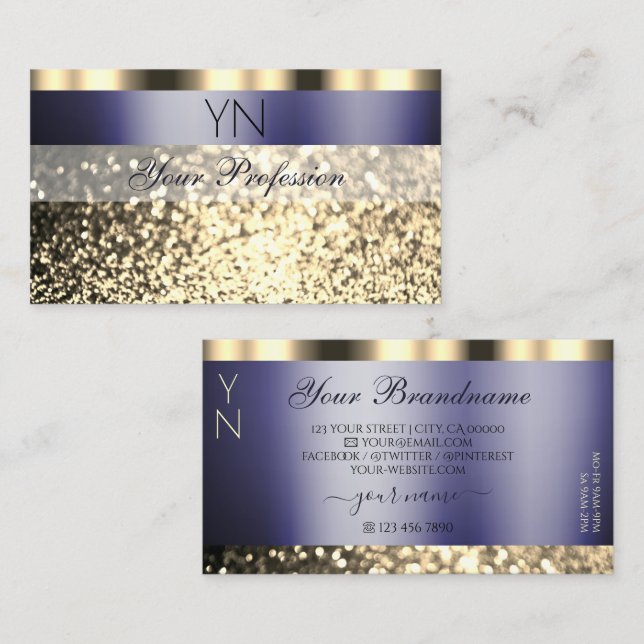 Luxury Dark Blue Gold Sparkling Glitter Monogram Business Card (Front/Back)