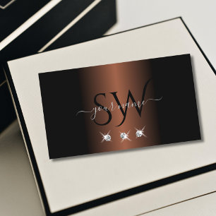 Luxury Dark Brown Silver Sparkle Diamonds Initials Business Card