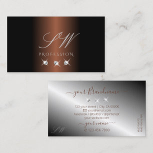 Luxury Dark Brown Silver Sparkle Diamonds Monogram Business Card