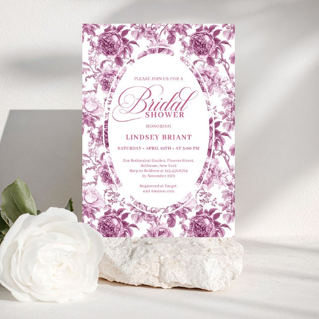 Luxury Dark Fuchsia Roses Pattern Bridal Shower  Invitation (Luxury Dark Fuchsia Roses Pattern Bridal Shower Invite)