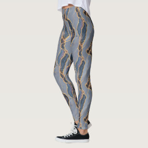 Luxury Dark Gray Marble Texture with Gold Veins Leggings