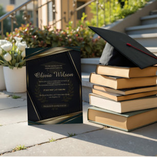 Luxury Dark Green & Gold Graduation Invitation