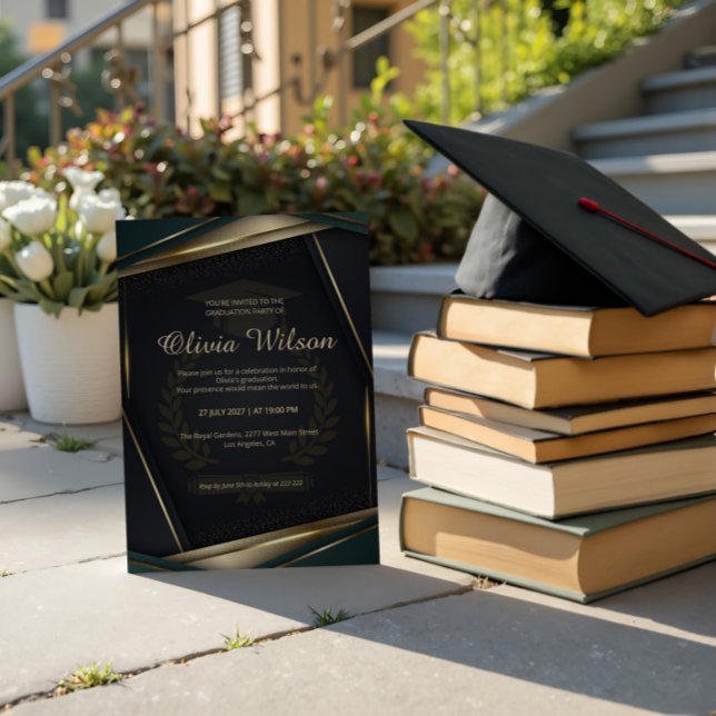 Luxury Dark Green & Gold Graduation Invitation (Creator Uploaded)