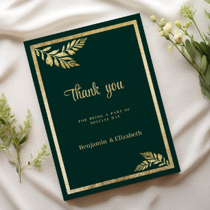 Luxury dark green golden leaf frame Thank You Invitation