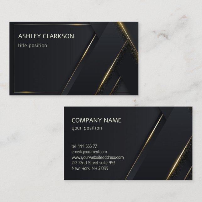 Luxury Dark Grey Background Gold Lines  Business Card (Front/Back)
