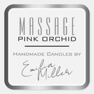 Luxury Dark Grey Grey Steel Signature Text Candles Square Sticker