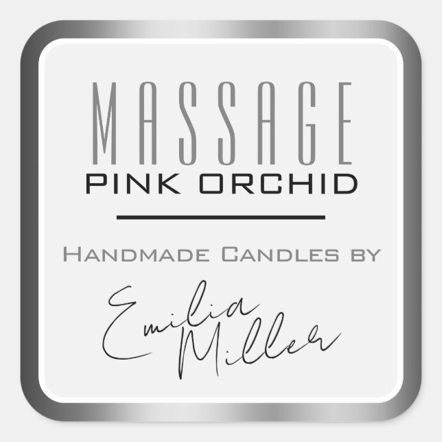 Luxury Dark Grey Grey Steel Signature Text Candles Square Sticker (Front)