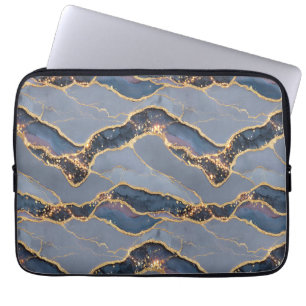 Luxury Dark Grey Marble Texture with Gold Veins Laptop Sleeve