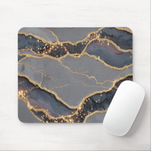 Luxury Dark Grey Marble Texture with Gold Veins Mouse Mat