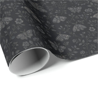 Luxury Dark Halloween Botanical Pattern – Black Wrapping Paper