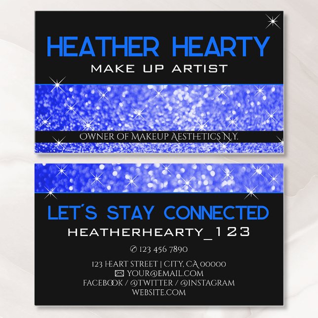 Luxury Dark Navy Blue Bright Glitter Glam Glamour  Business Card (Creator Uploaded)